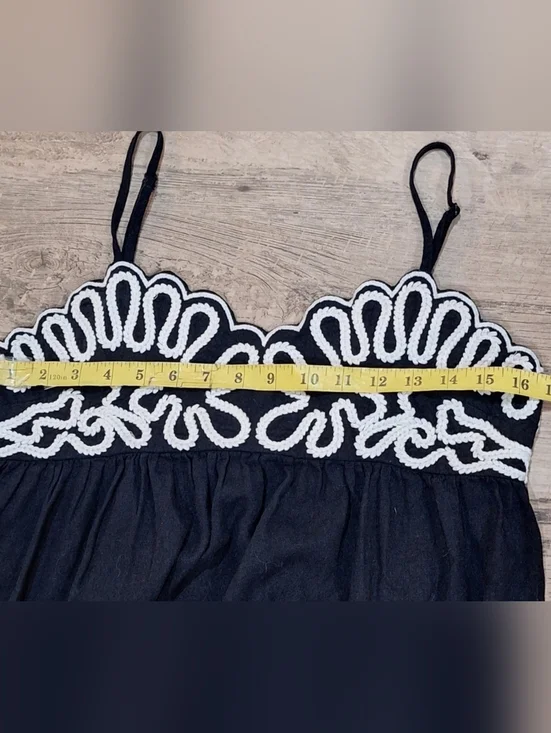 A New Day Black Maxi Dress White Embroidery Smocked Back M - Picture 8 of 8